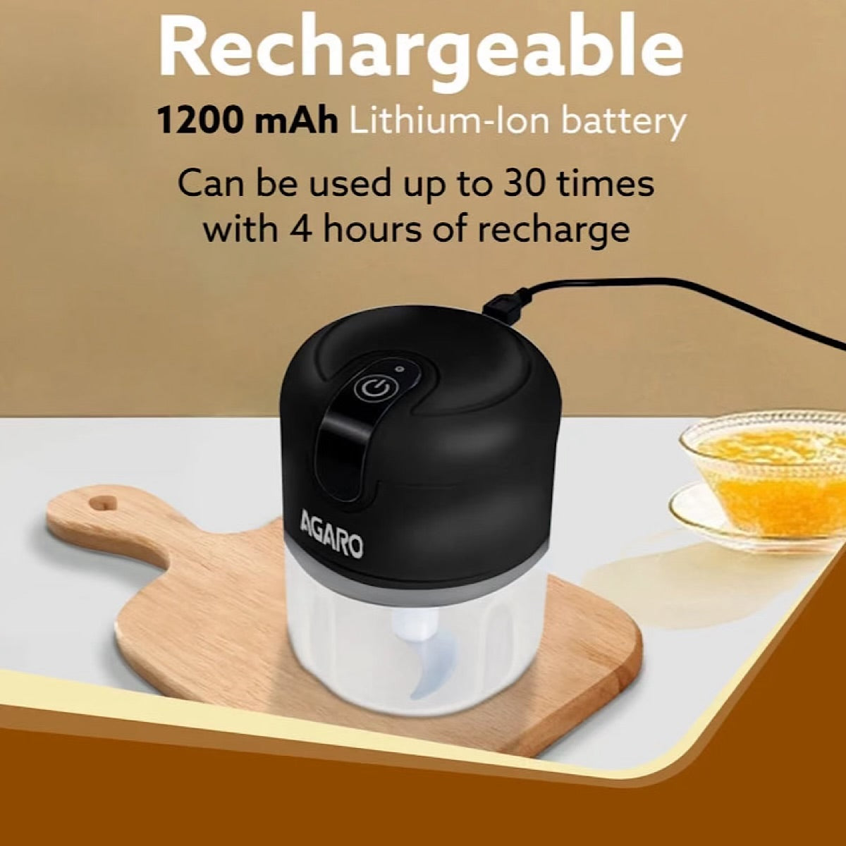 AGARO Elite Rechargeable Mini Electric Chopper