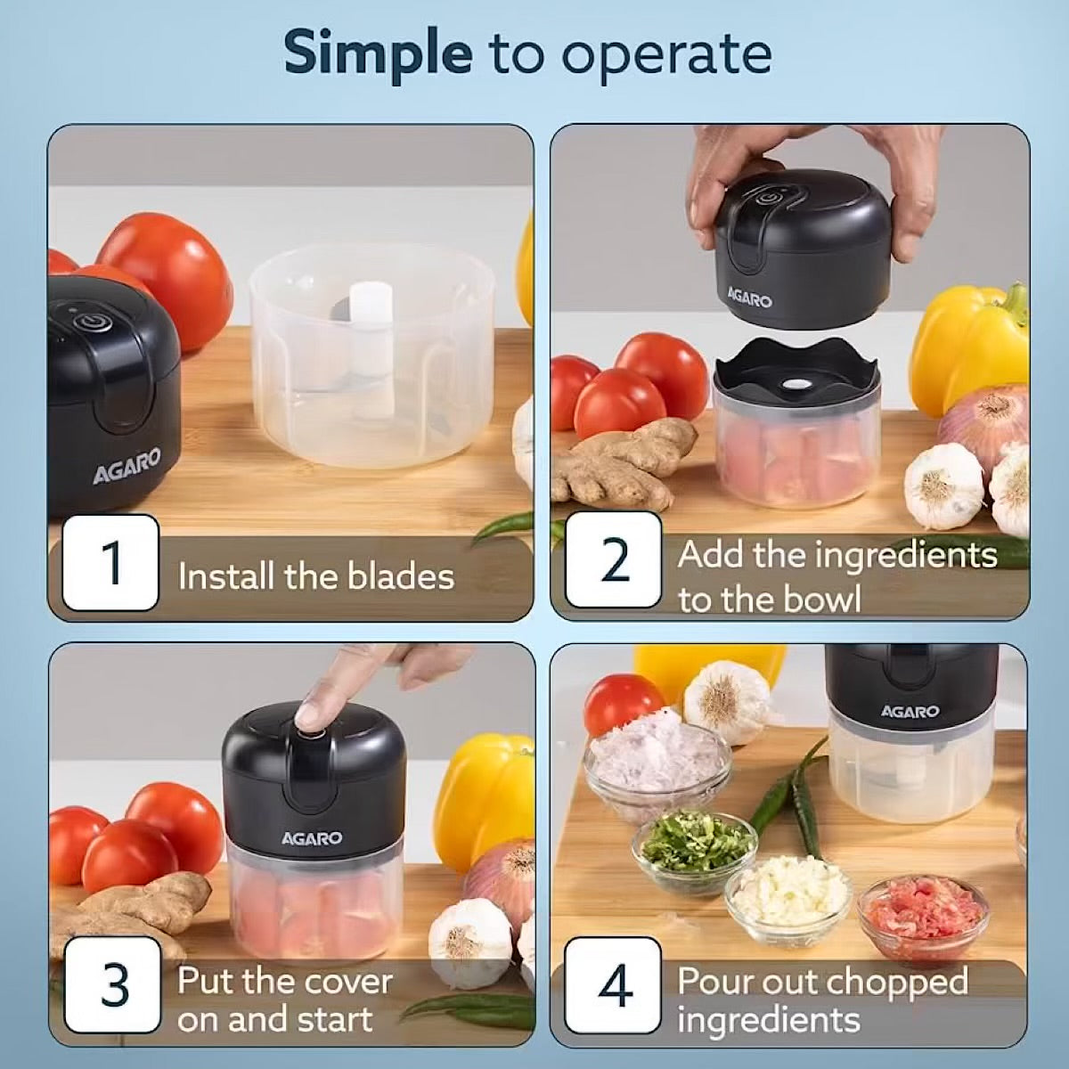 AGARO Elite Rechargeable Mini Electric Chopper