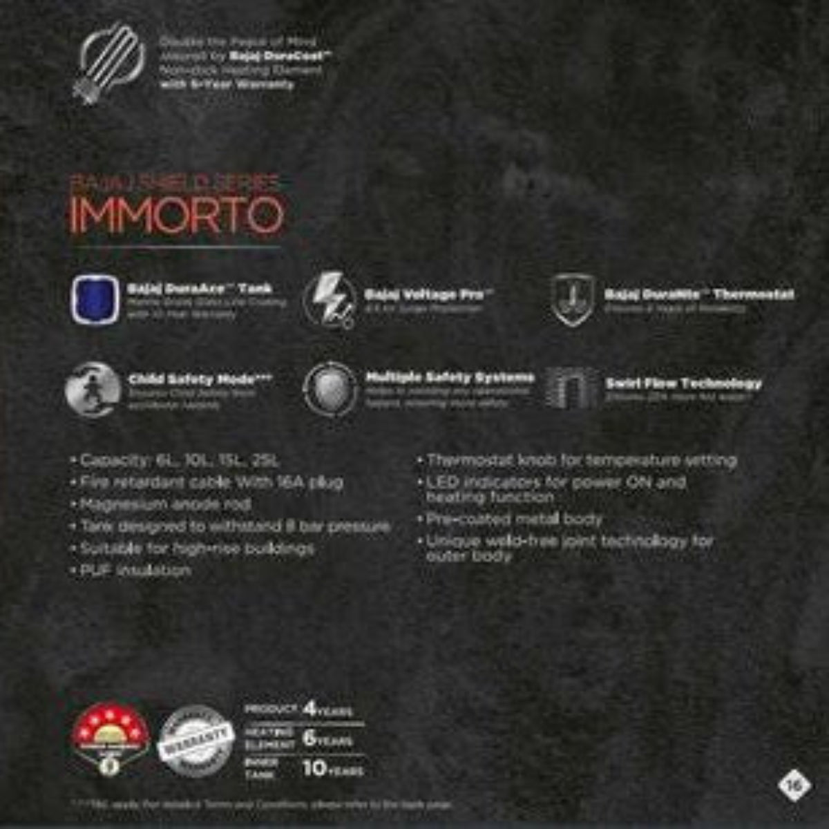 Bajaj Water Heater Shield Series Immorto 15Ltr